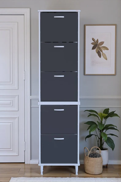 Eliusta  Store Ayaklı Antrasit Ayakkabılık 52 cm Kapı Önü/Giyim Odası/Antre Uyumlu Ayakkabılık 52x205x26 cm ürün görseli 1
