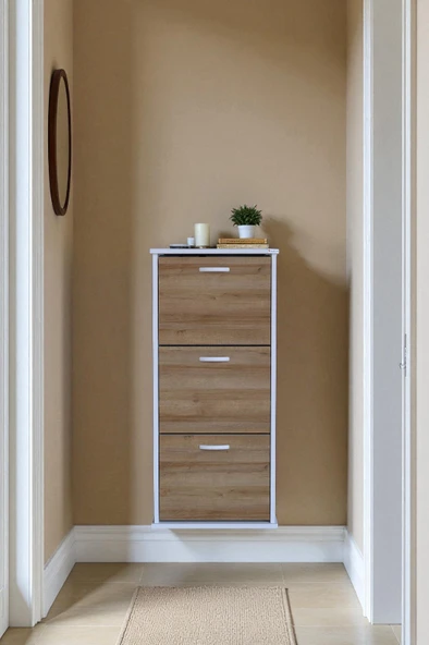 Eliusta  Soren 3 Düşer Kapaklı 52 cm Meşe Ayakkabılık 52x114x26 cm Asma 6 Bölmeli Ayakkabılık - Resim 3