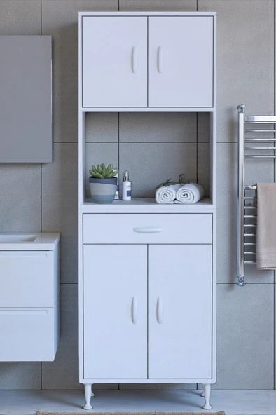 Eliusta  Artex  65 cm Yüksek Organizasyonlu Boy Dolabı 65x173x32,5 cm Beyaz Banyo/Mutfak Dolabı ürün görseli 1
