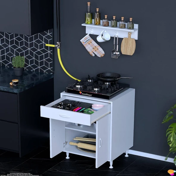 Eliusta  Yankı 56 cm Derinlik 65 cm Genişlikte Dolap Baharat Raflı Set Üstü Ocak Uyumlu 65x88x56 cm Dolap - Resim 3