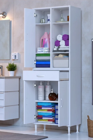 Eliusta  Rivo 4 Raflı Banyo/Mutfak Dolabı 60 cm Beyaz Renkli  Çok Amaçlı Dolap 60x173x32,5 cm Ebatlarında ürün görseli 1