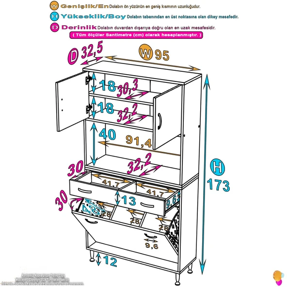 Eliusta  Seris Sepetli ve Çekmeceli Banyo Dolabı  G:95 cm Çok Amaçlı Beyaz Düzenleyici 95x173x32,5 cm Dolap - Resim 2