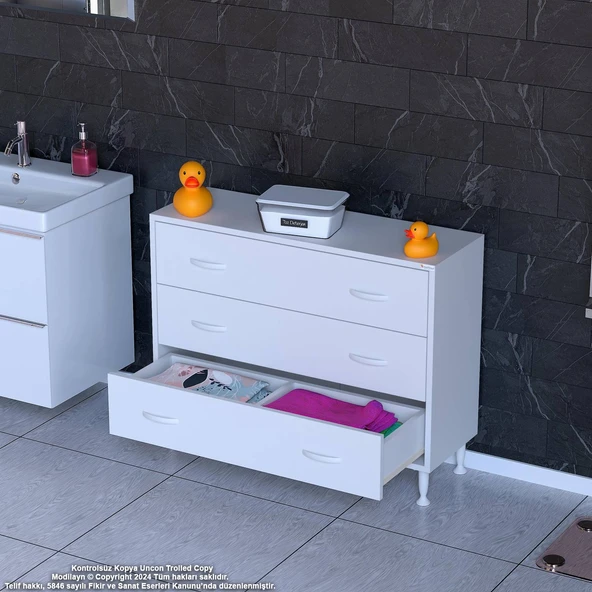 Eliusta  Seçer 3 Çekmeceli 95 cm Banyo ve Mutfak Dolabı Beyaz 95x75x32,5 cm Çok Amaçlı Organizer Dolap - Resim 3