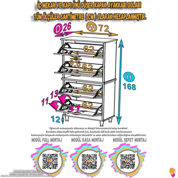 Eliusta  Berry Antrasit 8 Raflı 4 Düşer Kapaklı Ayakkabılık  72 cm Genişlik x 168x26 cm  Ayakkabılık - Resim 2