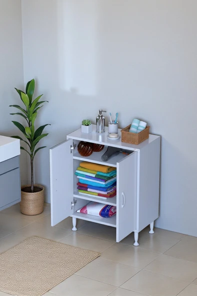 Eliusta  Sabir 60 cm 2 Raflı Beyaz Banyo Mutfak Dolabı 3 Bölmeli Çok Amaçlı Dolap 60x75x32,5 cm Düzenleyici ürün görseli 1