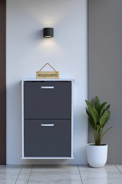 Eliusta  Holen Antrasit Renk Ayakkabılık 2 Düşer Kapak 52 cm Genişlik Kapı Önü Asma Ayakkabılık 52x74x26 cm ürün görseli 1