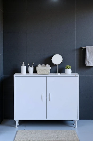 Eliusta  Arden 90 cm Beyaz 2 Bölmeli Banyo Düzenleyici Dolap 1 Raflı Çok Amaçlı Mutfak Dolabı 90x75x32,5 cm ürün görseli 1