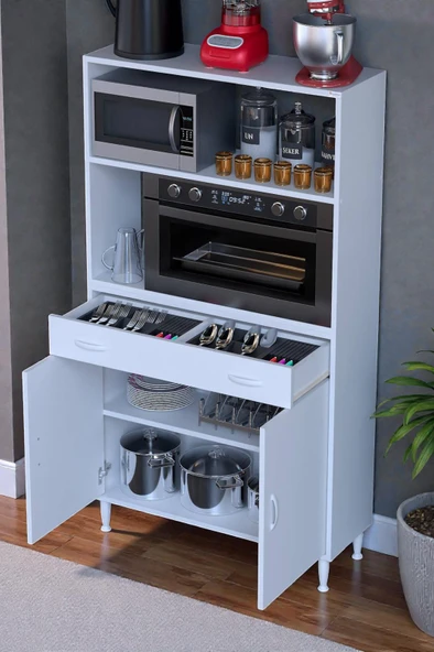 Eliusta  Lunera G:90 cm Beyaz Mutfak Dolabı Çok Amaçlı Açık Bölmeli Fırın Mutfak Dolabı 90x163,4x32,5 cm ürün görseli 1