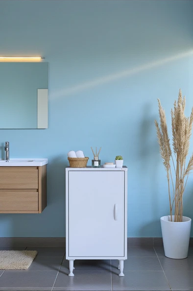 Eliusta  Nirat 40 cm 4 Bölmeli Beyaz Banyo Mutfak Dolabı 3 Raflı Kapaklı Çok Amaçlı Dolap 40x75x32,5 cm ürün görseli 1