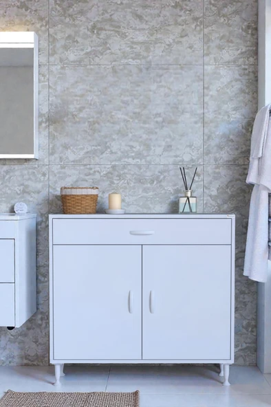 Eliusta  Rose 90 cm Beyaz 1 Çekmeceli Banyo Mutfak Dolabı 4 Bölmeli 3 Raflı Çok Amaçlı Dolap 90x88x32,5 cm ürün görseli 1