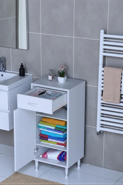 Eliusta  Taha 40 cm 3 Bölmeli Beyaz Çok Amaçlı Dolap 2 Raflı Banyo Mutfak Dolabı 40x88x32,5 cm Düzenleyici ürün görseli 1