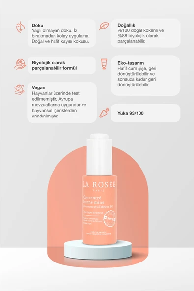 LA ROSEE PARİS PARLAKLIK VEREN YÜZ SERUMU Organik Havuç ve Kayısı Özü İçeren 30 mL - Resim 2