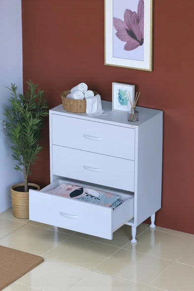 Eliusta  Seçer 3 Çekmeceli 60 cm Banyo ve Mutfak Dolabı Beyaz 60x75x32,5 cm Çok Amaçlı Organizer Dolap ürün görseli 1