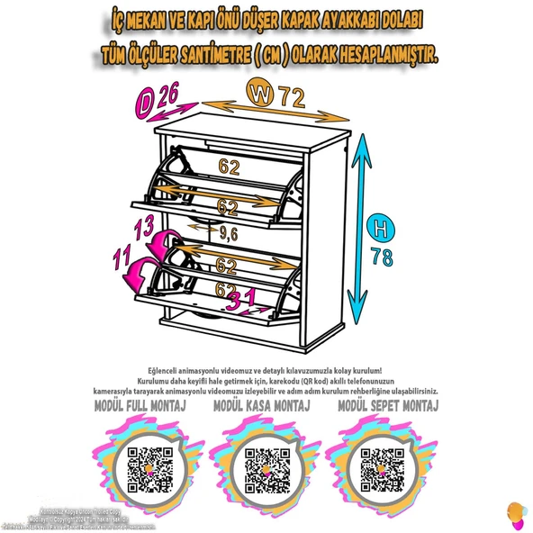 Eliusta  Narel Cordoba Renk Kapı Önü Ayakkabılık 72 cm Genişlik Dış Mekan Asma Ayakkabılık 72 x 78 x 26 cm - Resim 2
