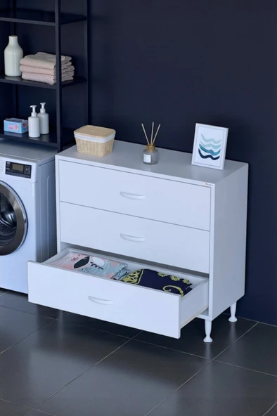 Eliusta  Seçer 3 Çekmeceli 85 cm Banyo ve Mutfak Dolabı Beyaz 85x75x32,5 cm Çok Amaçlı Organizer Dolap ürün görseli 1