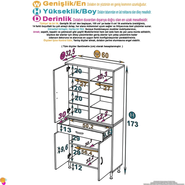 Eliusta  Nexa Modüler Dolap  60 Cm Banyo/Mutfak Dolabı Extra Kullanım Alanlı 60x173x32,5 cm Beyaz Dolap - Resim 2