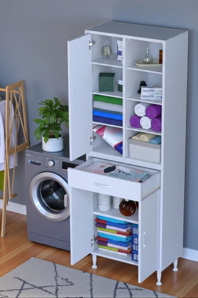 Eliusta  Funci Beyaz Renk G:65 cm Banyo Dolabı 3 Kapaklı 7 Raflı Dolap 65x173x32,5 cm Boyutlarında Dolap ürün görseli 1