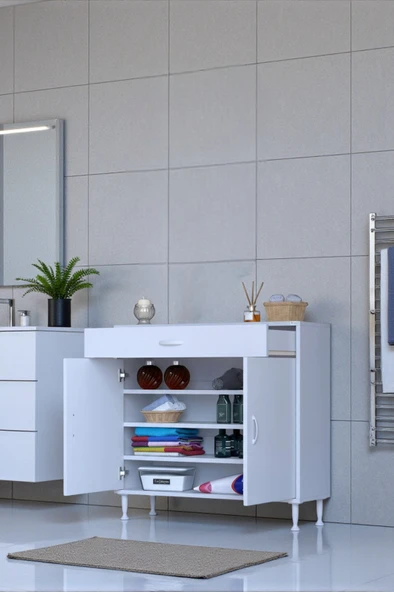 Eliusta  Rose 95 cm Beyaz 1 Çekmeceli Banyo Mutfak Dolabı 4 Bölmeli 3 Raflı Çok Amaçlı Dolap 95x88x32,5 cm ürün görseli 1