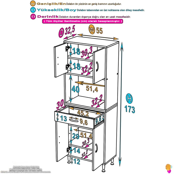 Eliusta  Artex  55 cm Yüksek Organizasyonlu Boy Dolabı 55x173x32,5 cm Beyaz Banyo/Mutfak Dolabı - Resim 2