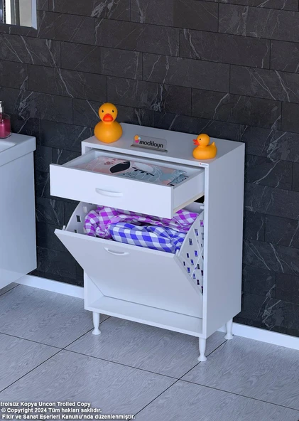 Eliusta  Asil 65 cm Kirli Çamaşır Sepetli Banyo Dolabı 1 Çekmeceli Mutfak Çok Amaçlı Dolap 65x88x32,5 cm - Resim 3