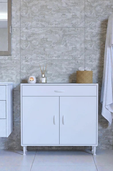 Eliusta  Rose 100 cm Beyaz 1 Çekmeceli Banyo Mutfak Dolabı 4 Bölmeli 3 Raflı Çok Amaçlı Dolap 100x88x32,5 cm ürün görseli 1