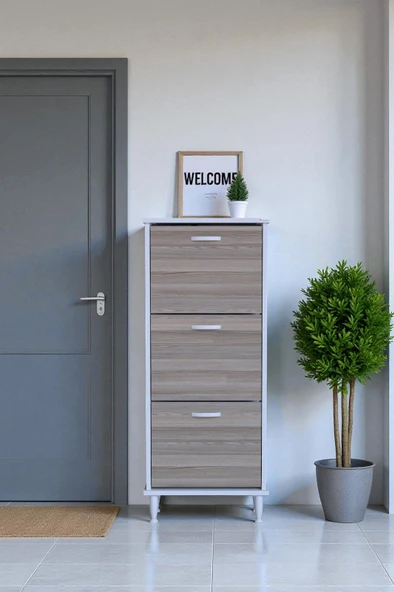 Eliusta  Nefes Ayaklı 52 cm Ayakkabılık Kapı Önü/Antre 3 Düşer Kapaklı Cordoba 52x127x26 cm  Ayakkabılık ürün görseli 1