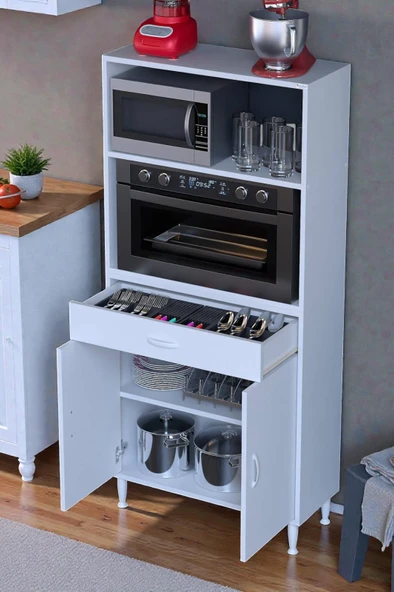Eliusta  Lunera G:75 cm Beyaz Mutfak Dolabı Çok Amaçlı Açık Bölmeli Fırın Mutfak Dolabı 75x163,4x32,5 cm ürün görseli 1