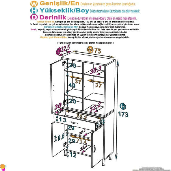 Eliusta  Line Beyaz 75 cm Banyo Dolabı Çok Bölmeli Banyo Düzenleyici Dolap 4 Kapaklı 4 Raflı 75x173x32,5 cm - Resim 2