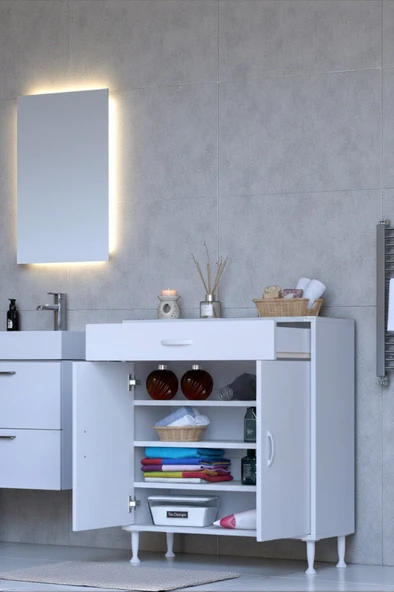 Eliusta  Rose 85 cm Beyaz 1 Çekmeceli Banyo Mutfak Dolabı 4 Bölmeli 3 Raflı Çok Amaçlı Dolap 85x88x32,5 cm ürün görseli 1