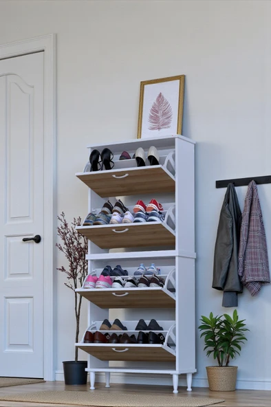 Eliusta  Berry Meşe 8 Raflı 4 Düşer Kapaklı Ayakkabılık  72 cm Genişlik x 168x26 cm  Ayakkabılık - Resim 3