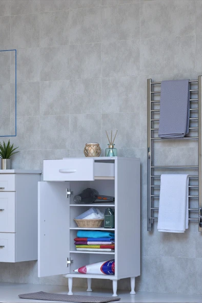 Eliusta  Rose 50 cm Beyaz 1 Çekmeceli Banyo Mutfak Dolabı 4 Bölmeli 3 Raflı Çok Amaçlı Dolap 50x88x32,5 cm ürün görseli 1