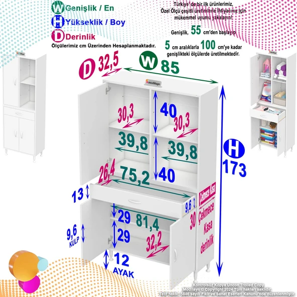 Eliusta  Vellum Beyaz Dolap 85x173x32,5 cm Ebatlarında Çok Fonksiyonlu 85 cm Genişlikte Banyo Dolabı - Resim 2