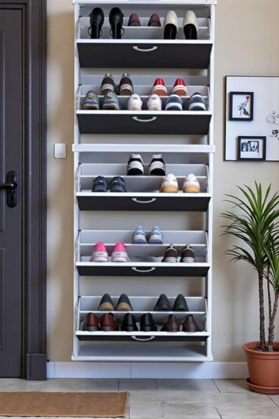 Eliusta  Sho Beş Düşer Kapaklı Ayakkabılık Antrasit Renk 72 cm Asma 72x193x26 cm Ayakkabılık ürün görseli 1