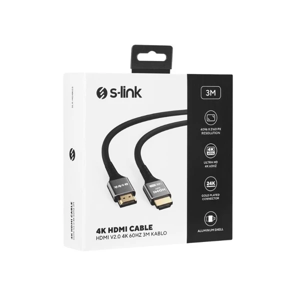 S-link SLX-HD4K03  HDMI Kablo 3 Metre 19+1  Metal v2.0 4K (4096*2160) 60Hz - Resim 4