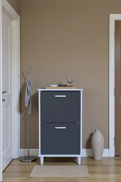 Eliusta  Kalvo 52 cm Genişlikte Antrasit Renk Ayakkabılık 52x86x26 cm Ayaklı Ayakkabılık - Resim 3