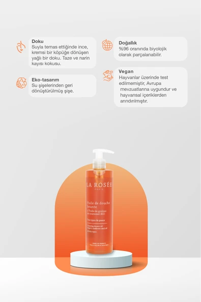 LA ROSEE PARİS TEMİZLEYİCİ DUŞ YAĞI - Organik Ayçiçek Çekirdeği Yağı İçeren - 400 mL - Resim 2