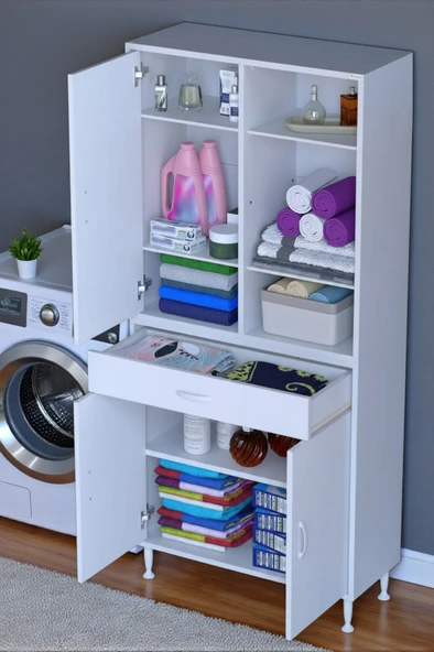 Eliusta  Rivo 4 Raflı Banyo/Mutfak Dolabı 70 cm Beyaz Renkli  Çok Amaçlı Dolap 70x173x32,5 cm Ebatlarında ürün görseli 1