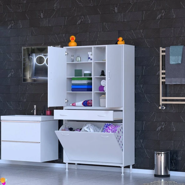 Eliusta  Reli Dolap Beyaz Çok Kullanımlı 90 cm Eninde Banyo Dolabı 90x171x32,5 cm 2 Kapak 6 Raf Dolap - Resim 3