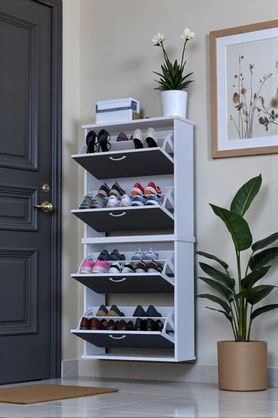 Eliusta  Berrak Antrasit 8 Bölmeli Ayakkabılık 72 cm Genişlikte Duvara Monte 72x156x26 cm Ayakkabılık ürün görseli 1