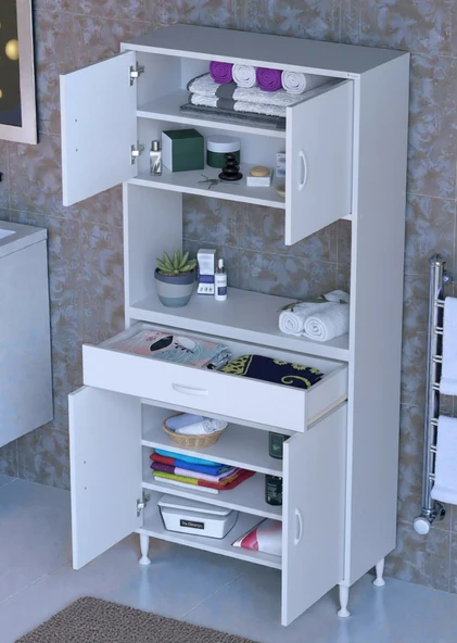 Eliusta  Lora Beyaz Dolap 85 cm Genişliği ve 173 cm Yüksekliği İle Dikey Depolama Ünitesi 85x173x32,5 cm ürün görseli 1