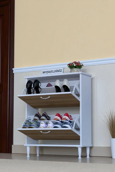 Eliusta  Antrex 72 cm Meşe 2 Düşer Kapaklı Ayakkabılık 72x90x26 cm Ayaklı 4 Bölmeli Ayakkabılık ürün görseli 1