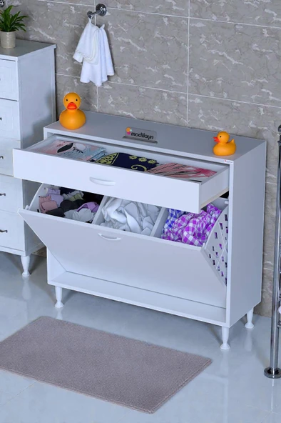 Eliusta  Asil 90 cm Kirli Çamaşır Sepetli Banyo Dolabı 1 Çekmeceli Mutfak Çok Amaçlı Dolap 90x88x32,5 cm ürün görseli 1