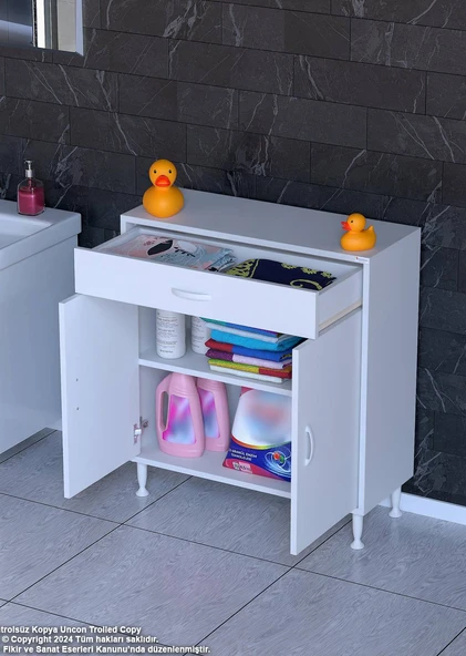 Eliusta  Fre 85 cm Çok Amaçlı Dolap 1 Raflı Tek Çekmeceli Banyo Mutfak Dolabı 85x88x32,5 cm Organizer Dolap - Resim 2
