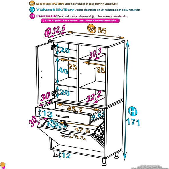Eliusta  Mira Dolap 6 Bölme Çok Fonksiyonlu Banyo Dolabı 55 cm Beyaz Sepetli Dolap 55x171x32,5 cm Organizer - Resim 2
