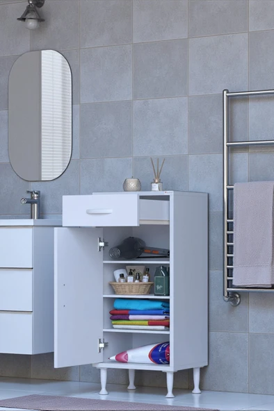 Eliusta  Rose 35 cm Beyaz 1 Çekmeceli Banyo Mutfak Dolabı 4 Bölmeli 3 Raflı Çok Amaçlı Dolap 35x88x32,5 cm ürün görseli 1
