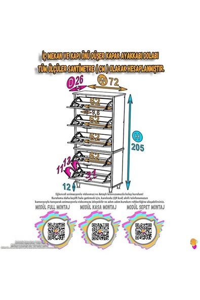 Eliusta  Cover 72 Cm Ayakkabılık Dış Kapı/Koridor/Giyim Odası Uygun Antresit Renk 72x205x26 cm Ayakkabılık - Resim 2