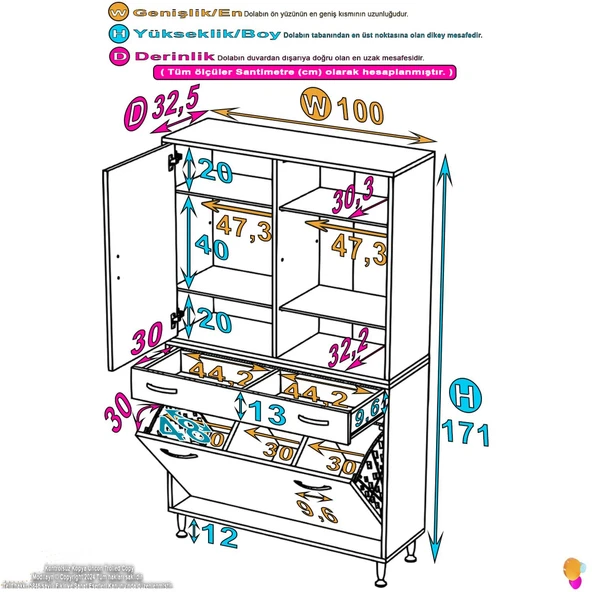 Eliusta  Mira Dolap 6 Bölme Çok Fonksiyonlu Banyo Dolabı 100 cm Beyaz Sepetli Dolap 100x171x32,5 cm Organizer - Resim 2