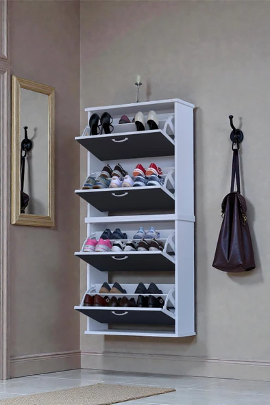 Eliusta  Berrak Antrasit 8 Bölmeli Ayakkabılık 72 cm Genişlikte Duvara Monte 72x156x26 cm Ayakkabılık - Resim 3