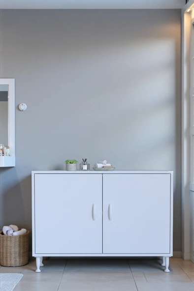 Eliusta  Nirat 95 cm 4 Bölmeli Beyaz Banyo Mutfak Dolabı 3 Raflı Kapaklı Çok Amaçlı Dolap 95x75x32,5 cm ürün görseli 1