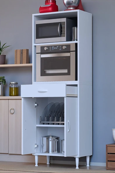 Eliusta  Lunera G:55 cm Beyaz Mutfak Dolabı Çok Amaçlı Açık Bölmeli Fırın Mutfak Dolabı 55x163,4x32,5 cm ürün görseli 1